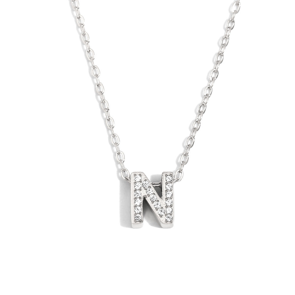 Fashionable And Simple 26 English Letter Pendant Stainless Steel Plated 18K Gold Diamond Small Letter Necklace For Women