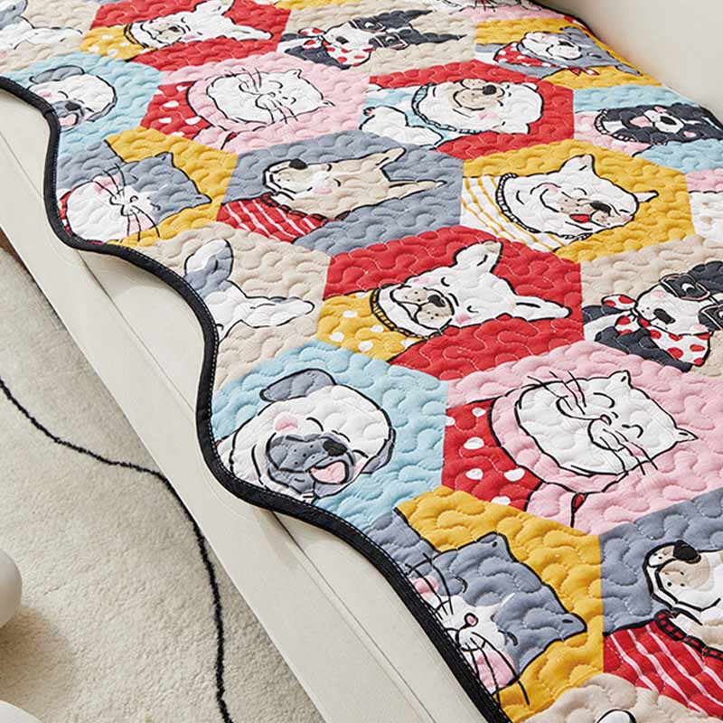 Funny Cotton Protective Couch Cover - Dog & Cat Puzzle