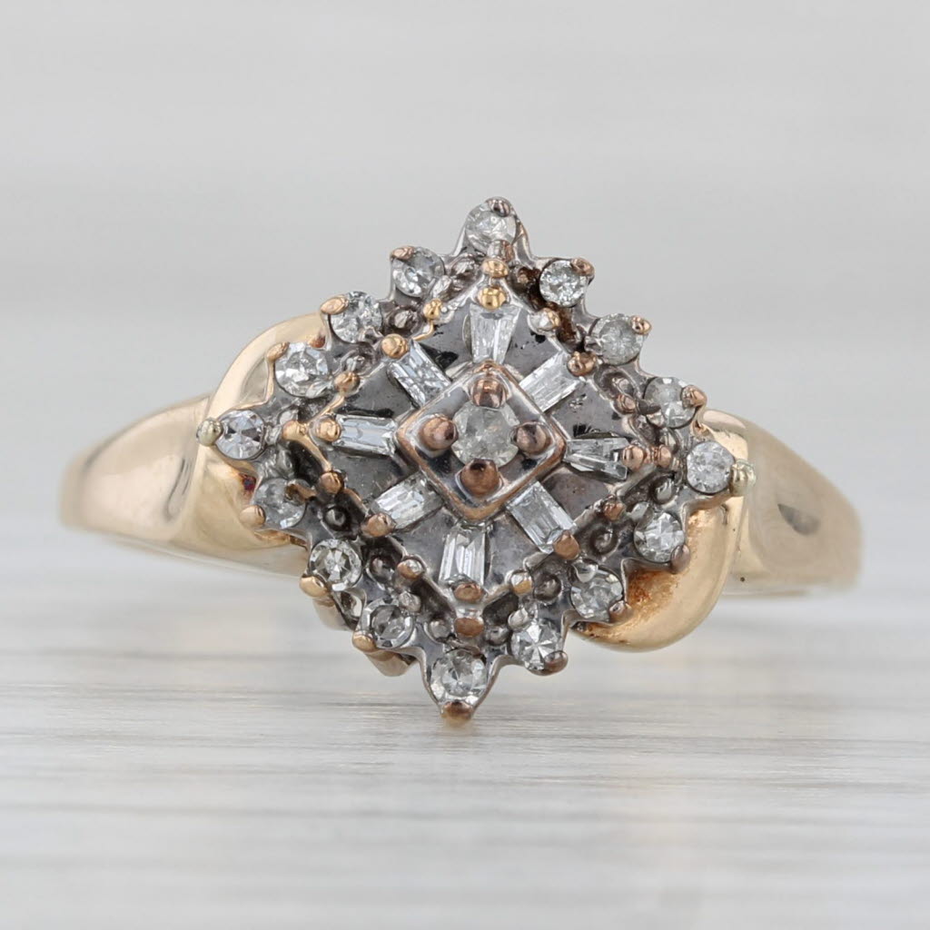 Vintage 0.20ctw Diamond Cluster Engagement Ring 10k Yellow Gold Size 6.75