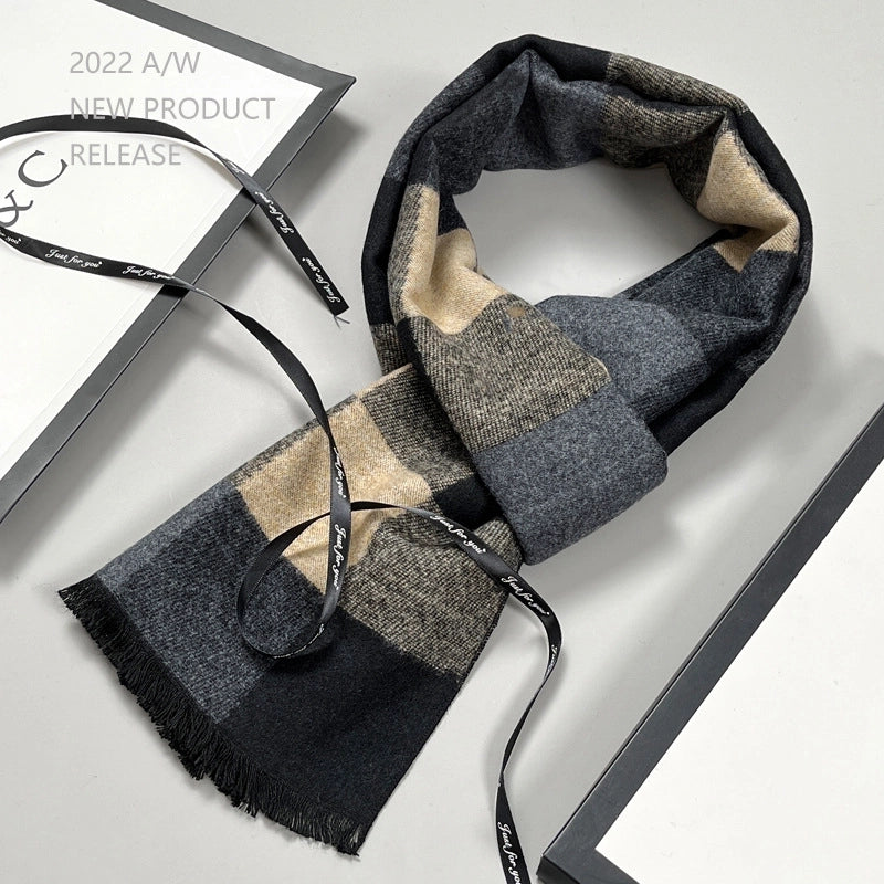 Wool Scarf Men's Plaid Winter Scarf Cashmere Scarf High-end Gifts Warm