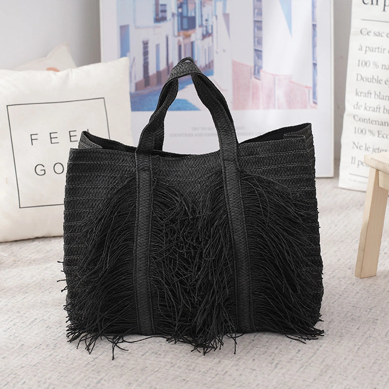Women's Medium Cotton Rope Solid Color Vacation Beach Weave Magnetic Buckle Straw Bag