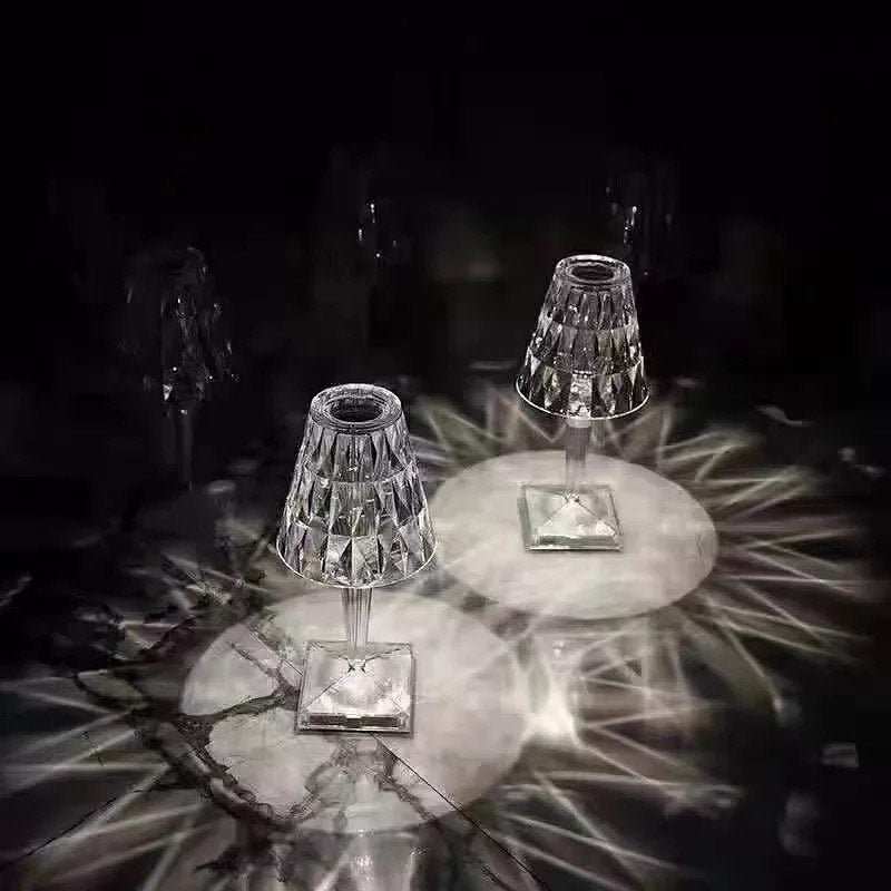 Crystal Table Lamp with Diamond-Cut Shade - USB