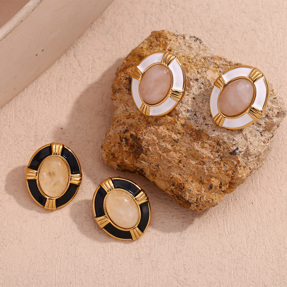 Fashion Ellipse Geometric Stainless Steel 18K Gold Plated Stud Earrings