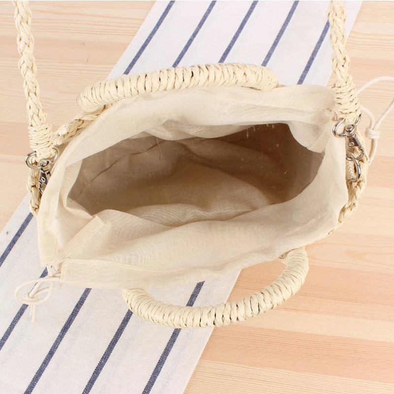 Women's Small Spring&summer Straw Solid Color Vacation Semicircle String Straw Bag