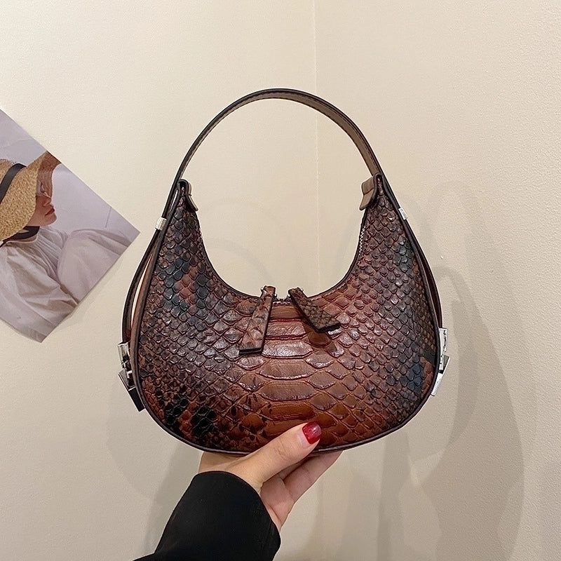 Women's All Seasons Pu Leather Crocodile Streetwear Round Zipper Handbag Underarm Bag
