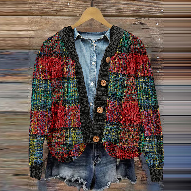 Vintage Check Graphic Warm Cardigan Sweater