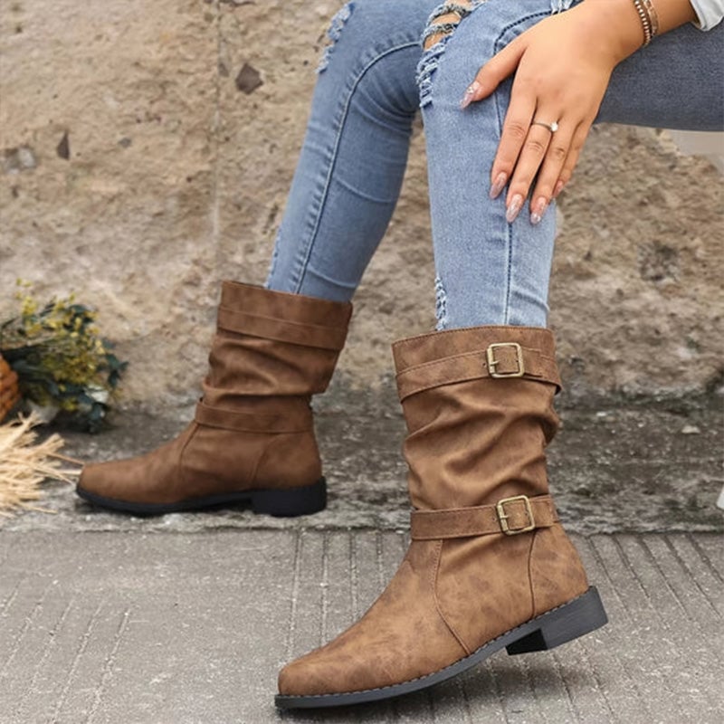 👢Low Heel Boots with Buckle for Women👢 - Walk in Comfort and Style.