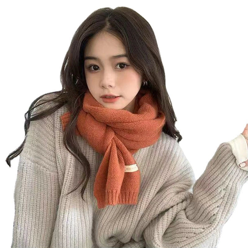 Internet Celebrity Solid Color Wool Knitted Scarf Women's Autumn And Winter New Student Couple Warm Small Scarf