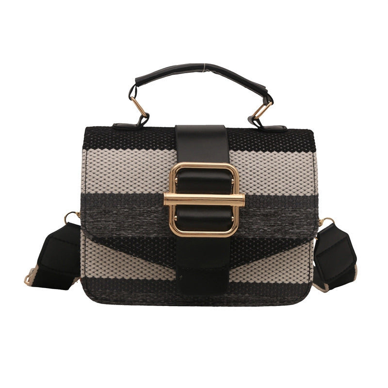 Women's Pu Leather Stripe Classic Style Sewing Thread Square Magnetic Buckle Flip Cover Crossbody Bag