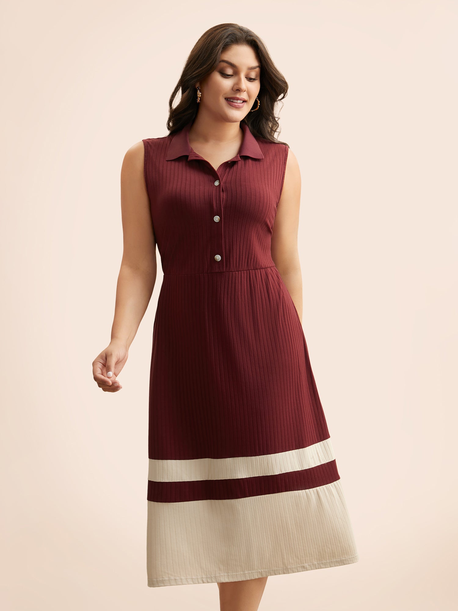 Contrast Patchwork Button Up Dress