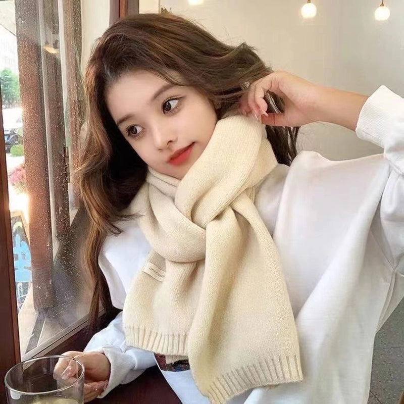 Internet Celebrity Solid Color Wool Knitted Scarf Women's Autumn And Winter New Student Couple Warm Small Scarf