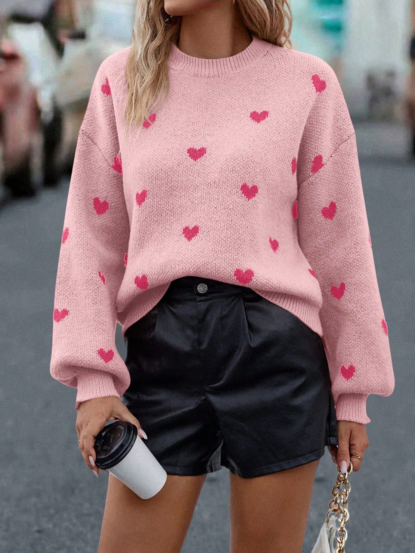 Final Sale⚡4 Packs for $24.98⚡ -Women's Heart Patterned Crew Neck Sweater