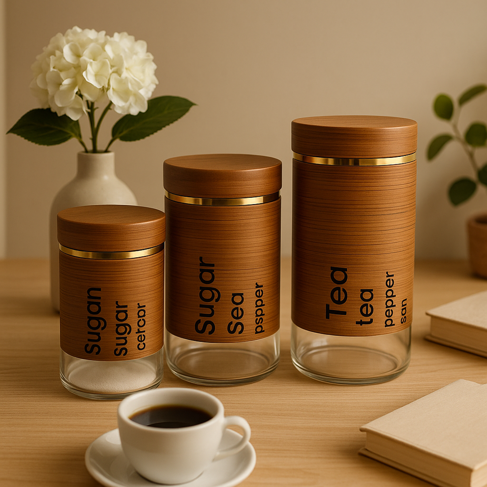 3PCs Airtight Glass Storage Jar Set with Wooden Lid