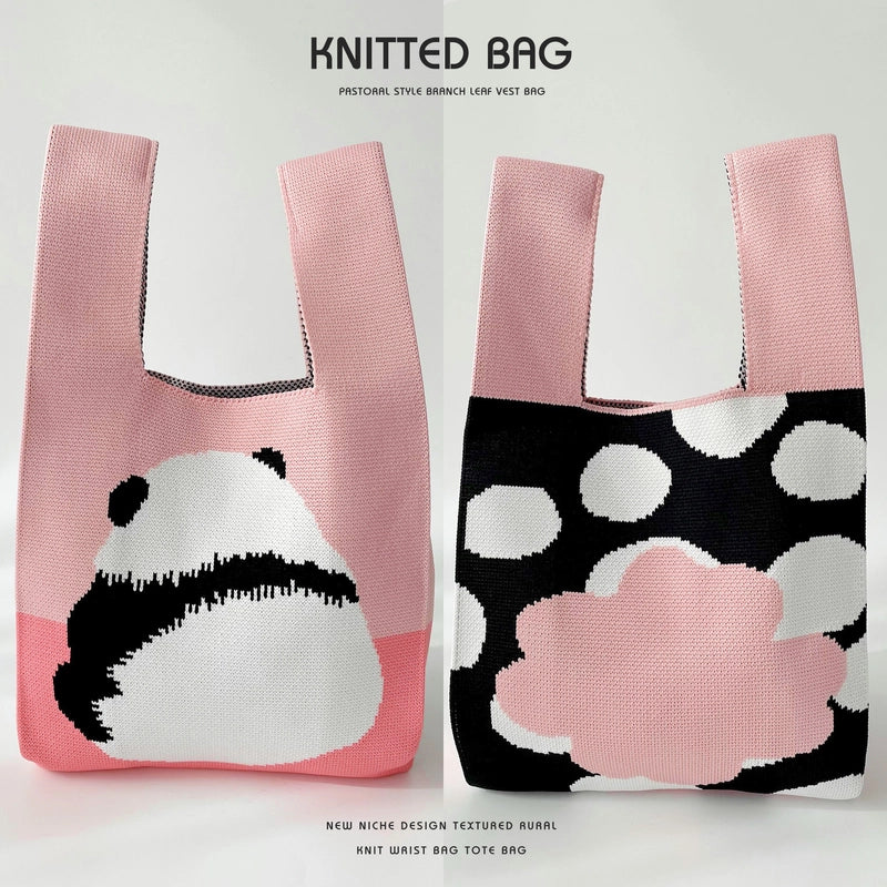 Women's Medium Knit Animal Cute Basic Open Handbag