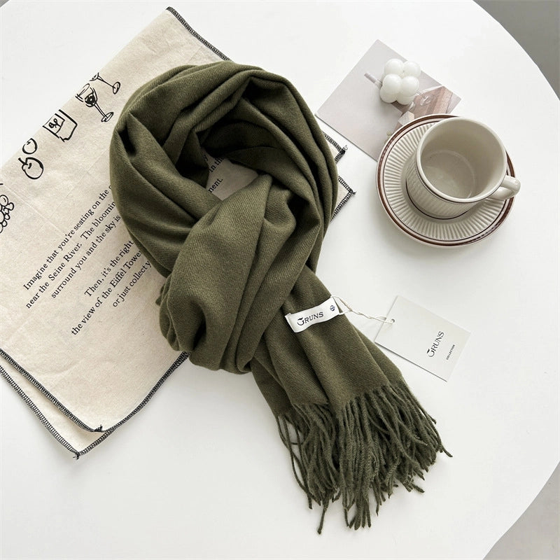 Women's Elegant Minimalist Solid Color Imitation Cashmere Tassel Scarf