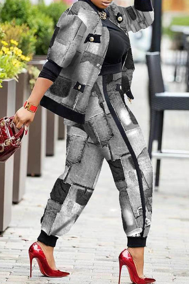 Fashion Casual Print Patchwork Long Sleeve Two Pieces
