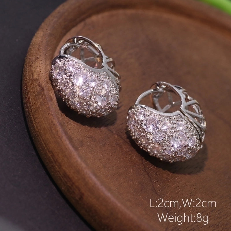 1 Pair Minimalist Leaf Moon Heart Shape Inlay Copper Zircon Drop Earrings Ear Studs