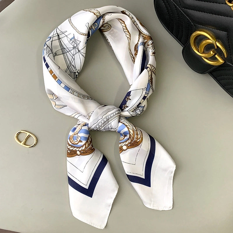 Silk Scarf Women's Small Square Scarf Hair Band Matching Shirt Suit Spring And Autumn Thin Vintage French Style Tube Top Tie Bag Internet Popular