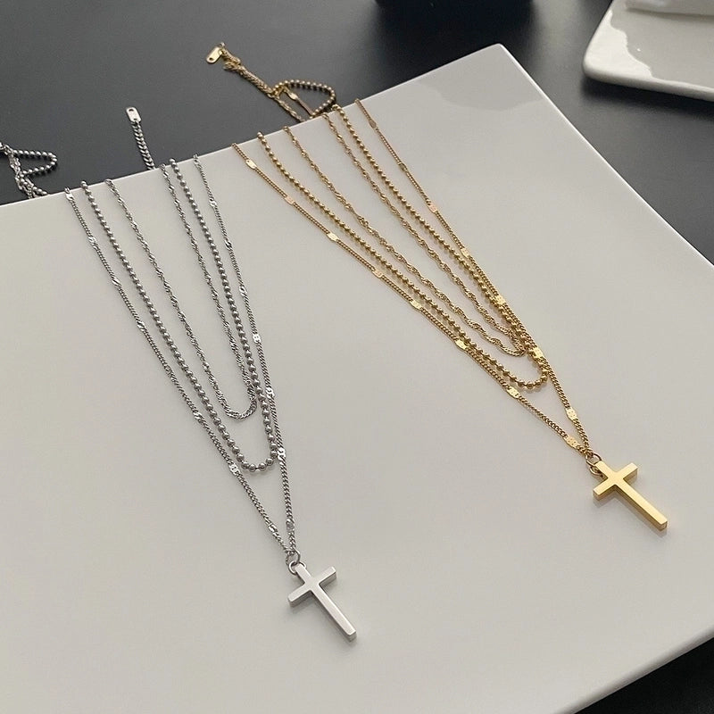 Fashion Cross Titanium Steel Titanium Steel 14K Gold Plated Gold Plated Silver Plated Metal Chain Necklace