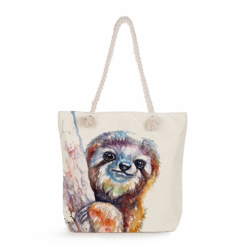 Women's Cotton And Linen Sloth Cute Square Zipper Tote Bag