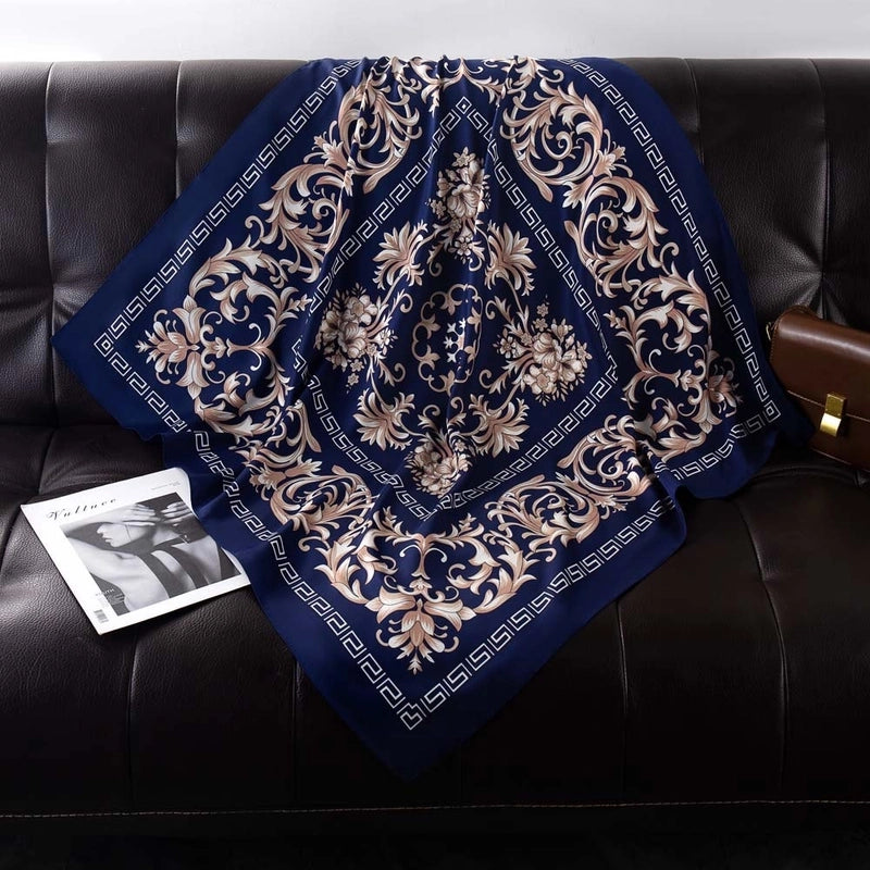 Women's Elegant Minimalist Stripe Flower Satin Silk Scarf