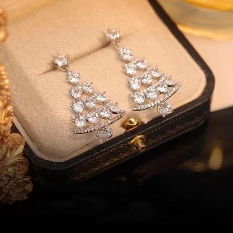 1 Pair Sweet Christmas Tree Plating Inlay Alloy Artificial Gemstones Drop Earrings