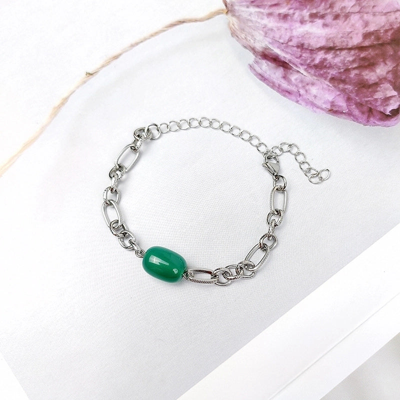 Simple New Stainless Steel Titanium Steel Natural Agate Stone Couple Bracelet Men And Women Jewelry Foreign Trade Exclusive