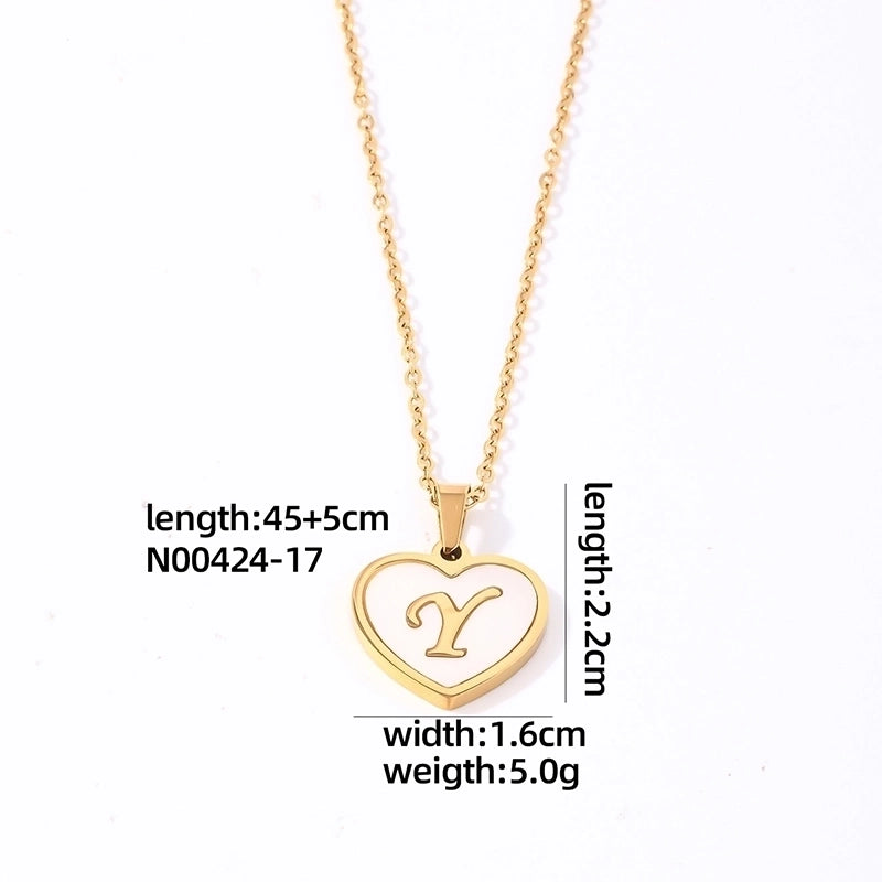 304 Stainless Steel Casual Minimalist Plating Inlay Letter Heart Shape Shell Pendant Necklace