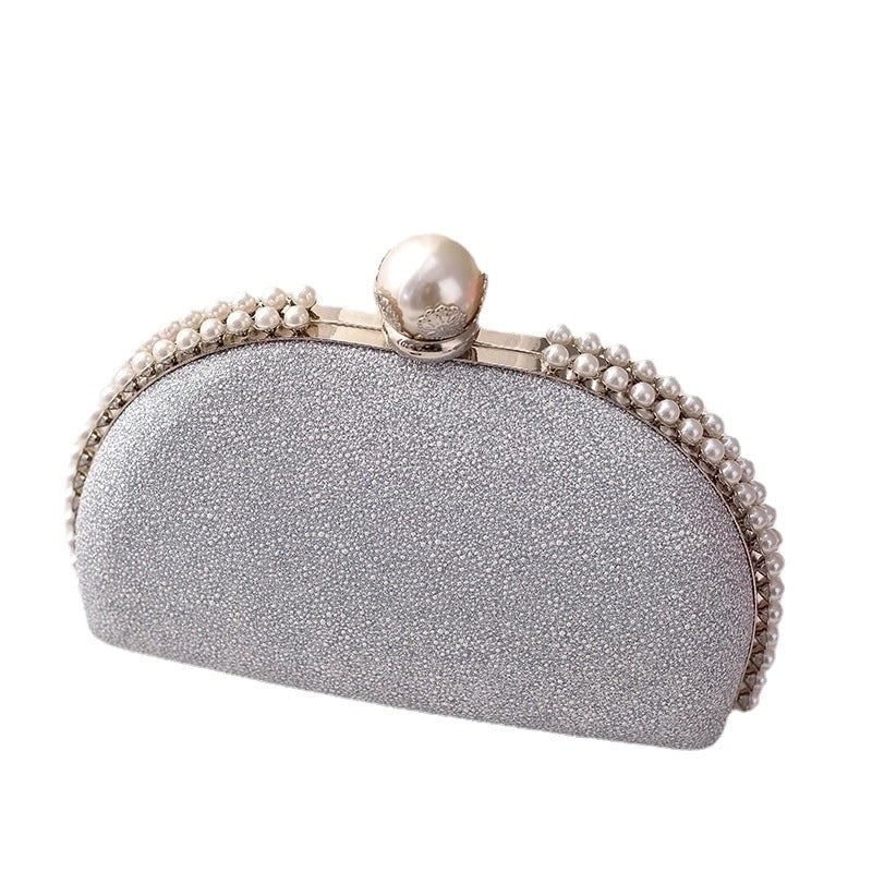 Silver Champagne Red Pu Leather Solid Color Shell Evening Bags