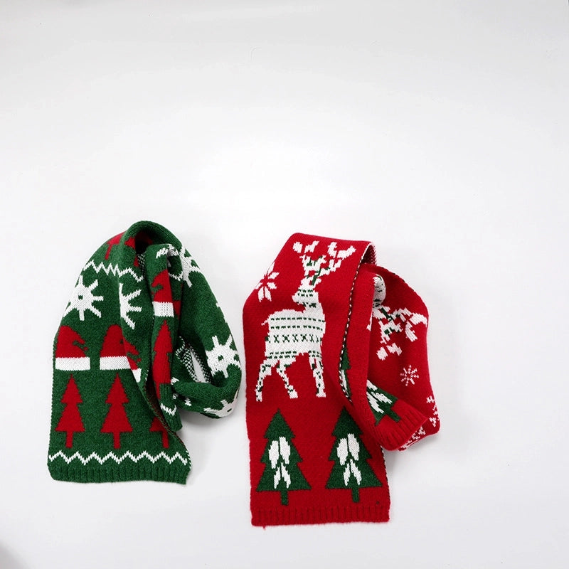 Winter New Wool Children's Christmas Scarf Christmas Fawn Men's And Women's Knitted Scarf Christmas Tree Snowflake Scarf