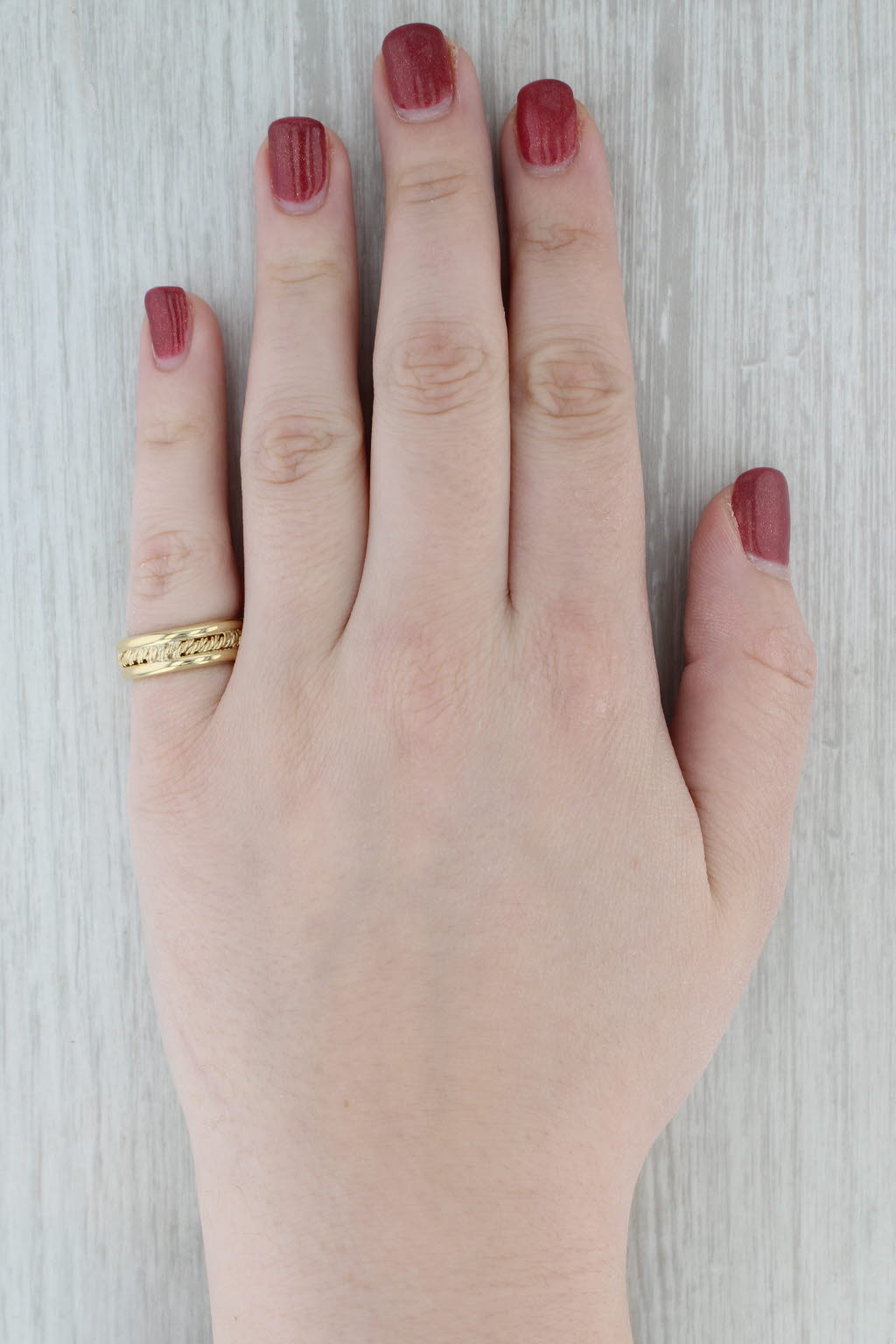 Rope Center Wide Band Ring 18k Yellow Gold Size 6 Wedding Stackable