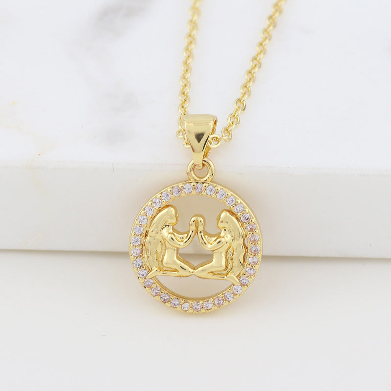 Women Diamond Metal Animal Zodiac Sign Copper Necklaces
