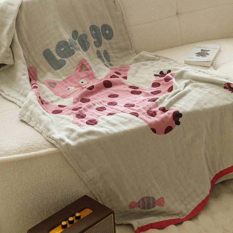 Class A Cotton Gauze Cover Blanket Cotton Jacquard Four-Layer Gauze Bath Towel Sofa Nap Blanket Multifunctional Children's Bags Quilt