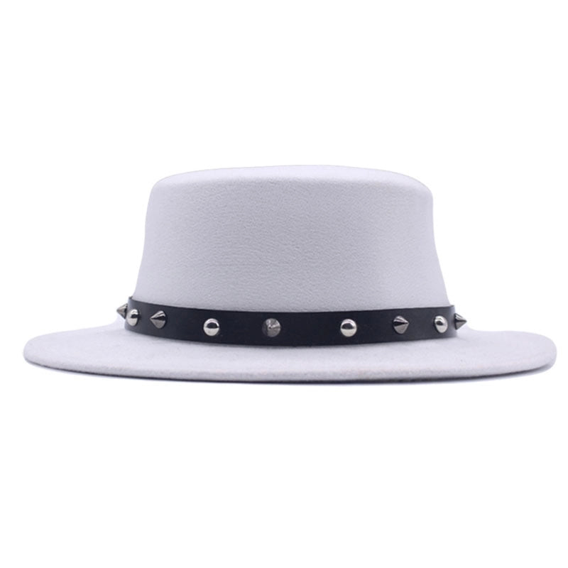 British Style Belt Flat Top Hat Personality Street Performance Woolen Hat Classic Jazz Hat