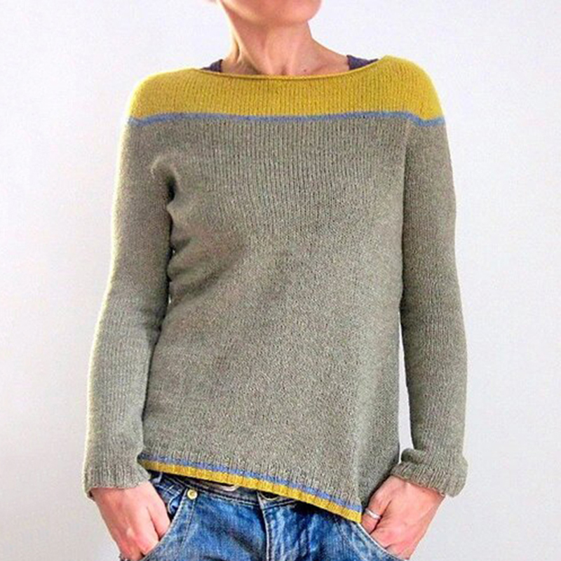 Retro Patchwork Contrasting Crew Neck Sweater