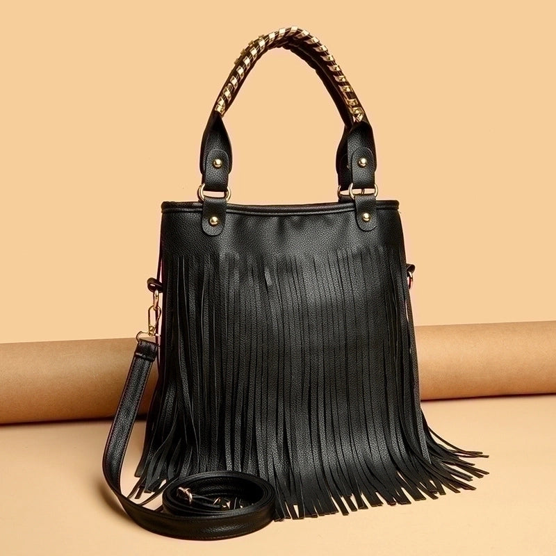 Women's Medium Pu Leather Tassel Streetwear Open Handbag