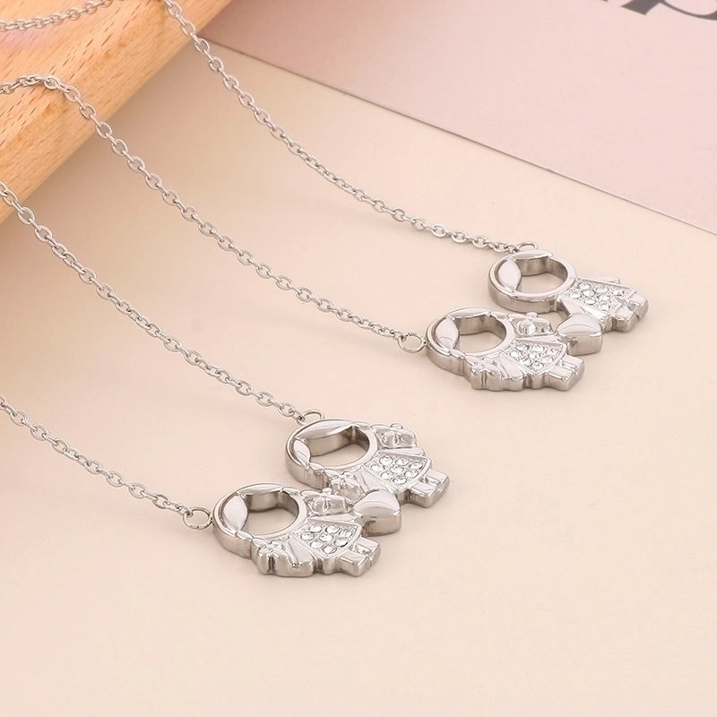 Stainless Steel Titanium Steel 18K Gold Plated Cute Plating Inlay Cartoon Character Artificial Diamond Pendant Necklace