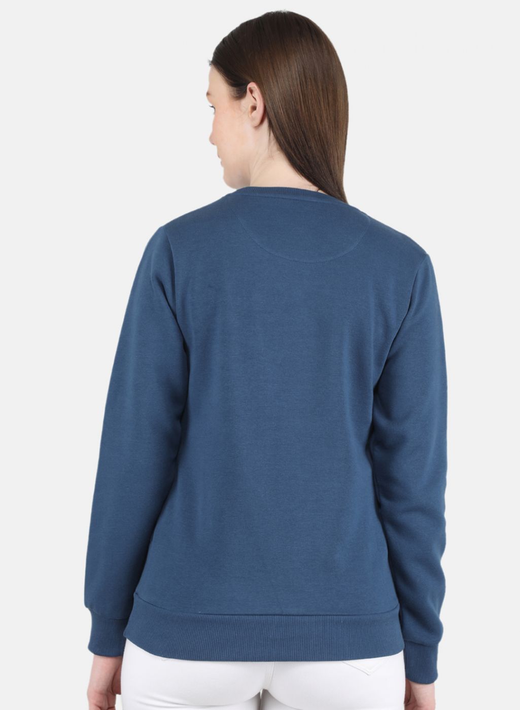 Women Blue Embroidered Round Neck Full Sleeve Sweatshirt