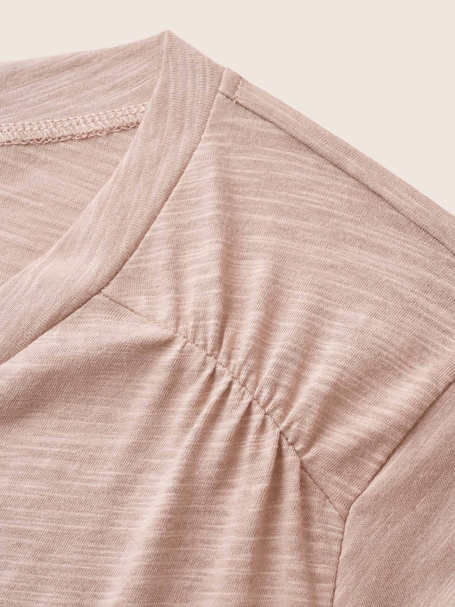 Plain Ruffle Sleeve Heather V Neck T-shirt