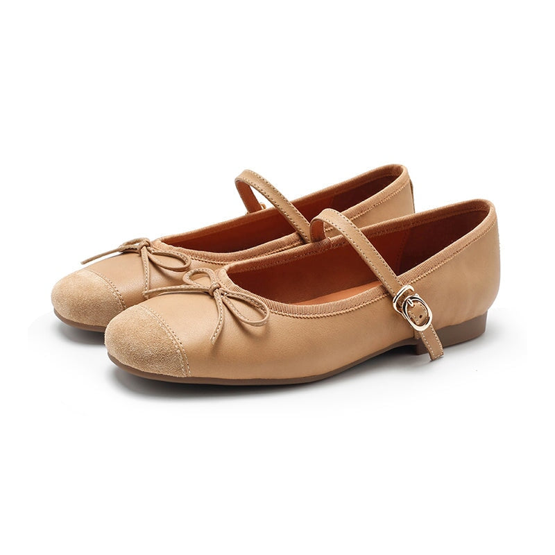 Handmade Sheepskin Women's Michaela Mary Jane Flats in Khaki/Green/Apricot/Black