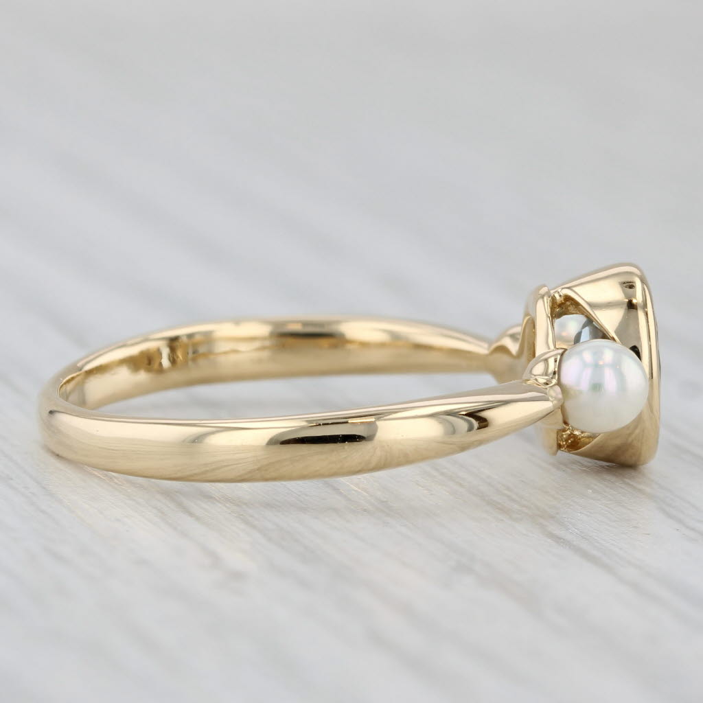 0.76ct Oval Aquamarine Cultured Pearl Ring 18k Yellow Gold Size 9