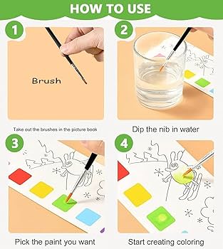 Watercolor Painting Notepad For Kids 12 Different Pages. Water Painting Book With Water Color With Painting Brush