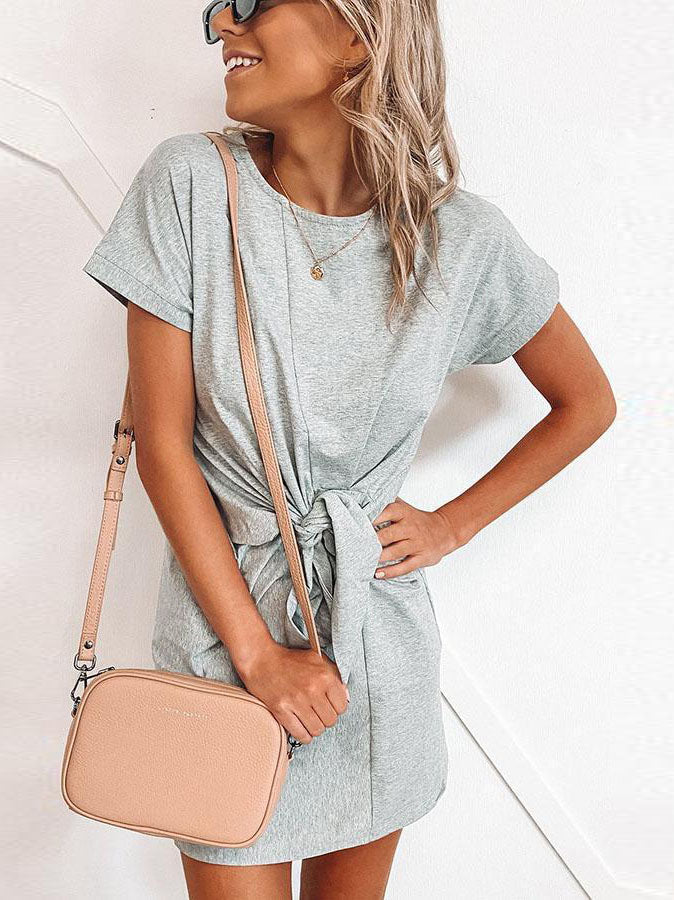 Short-sleeved Cotton Blend Dress