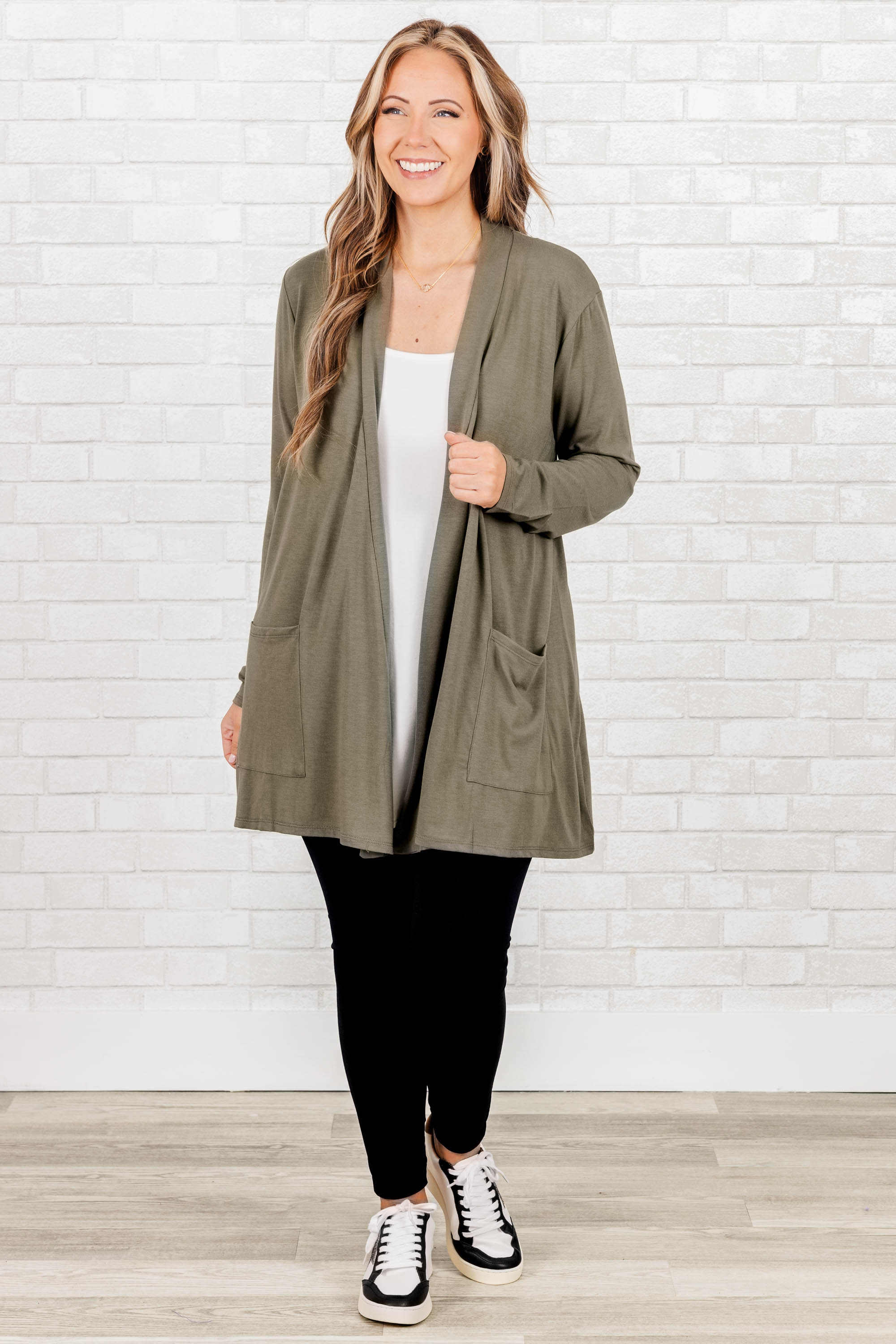 Kindness And Compassion Cardigan. Light Olive