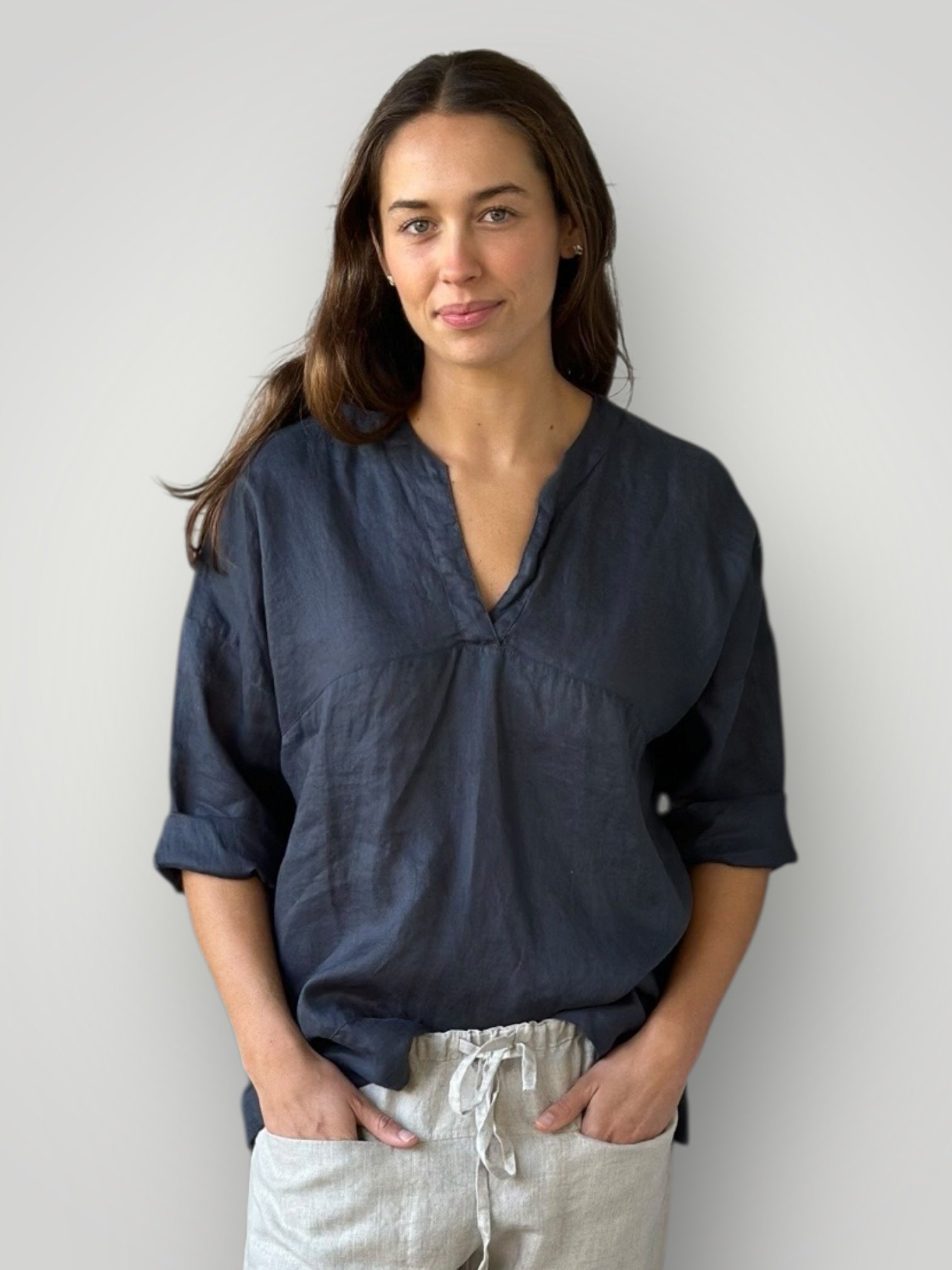 francis top - charcoal linen