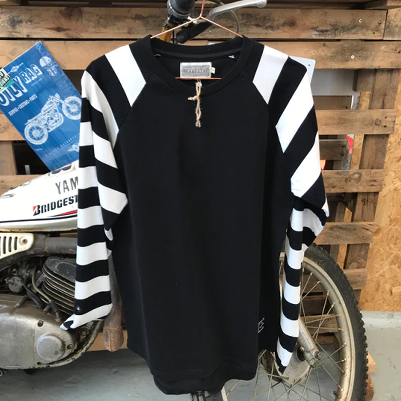 Vintage Black And White Striped Raglan Sleeve T-Shirt