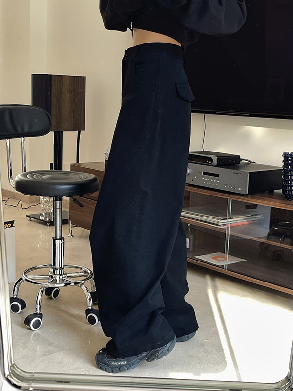 Simple Wide Leg Loose Solid Color Casual Pants Bottoms