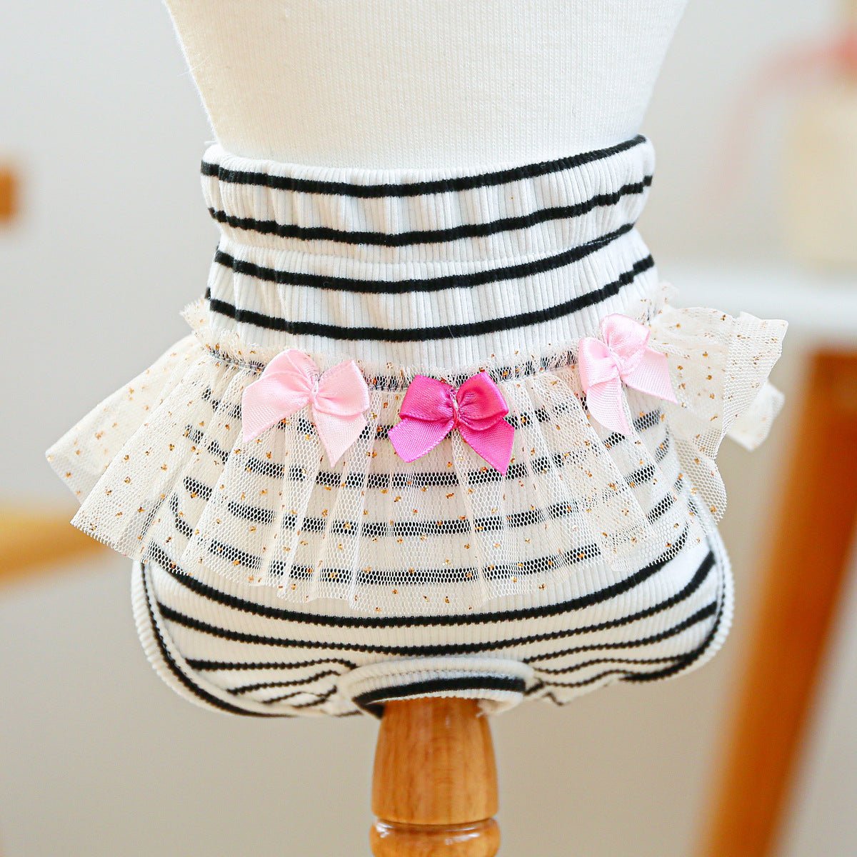 Washable Striped Bow Lace Dog Diaper Pants