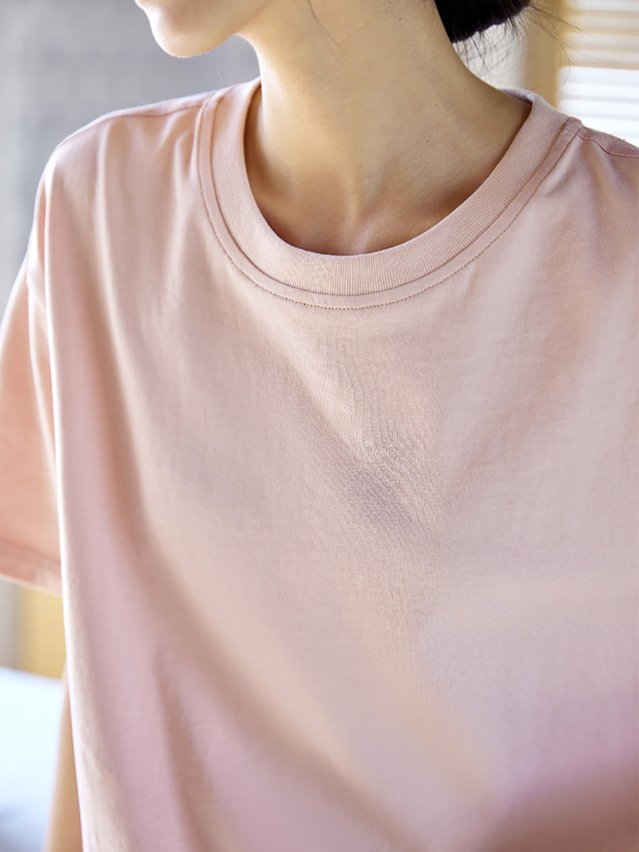 Women Summer Pure Color Cotton Linen Spliced Shirt
