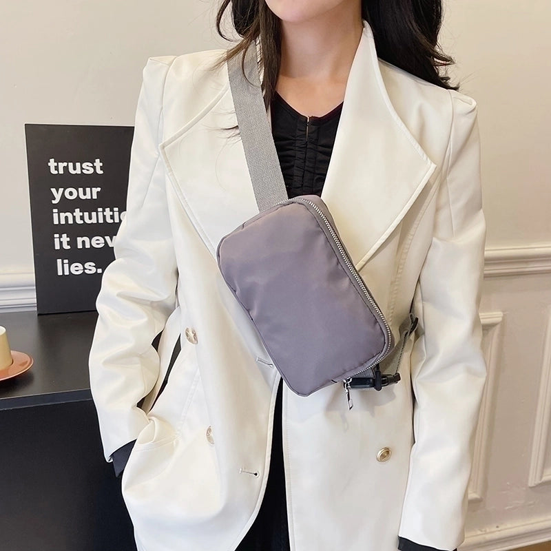 Women's Oxford Cloth Solid Color Classic Style Streetwear Sewing Thread Square Zipper Fanny Pack
